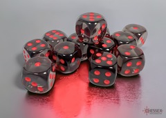 D6 16mm 12-Dice Block CHX23618 - Translucent Smoke/Red